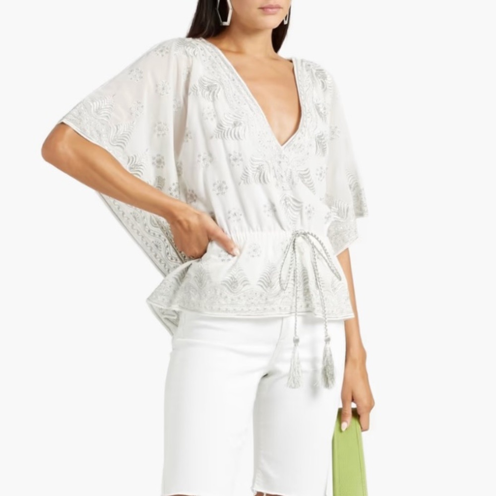 Alice + Olivia Sharita Embroidered Kaftan Top Blouse